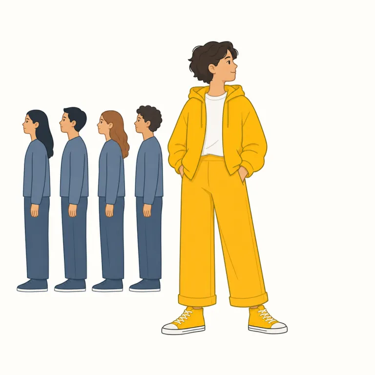nonconformist（非同調者、慣習に従わない人・名詞）の覚え方イラスト — conform が「周りに合わせる」と分かれば、nonconformist はその否定で「合わせない人」