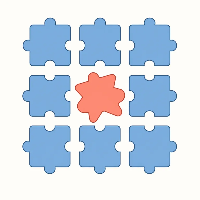 nonconformity（不適合・名詞）の覚え方イラスト — conform を「基準や型に合わせる」と覚えていれば、nonconformity はそのまま「合わせない状態」