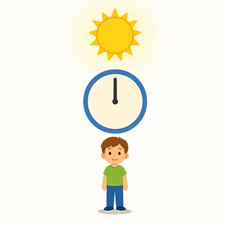 noon（正午・名詞）の覚え方イラスト — noon は単独で丸暗記するより、time の基本語の並びで覚えると強い