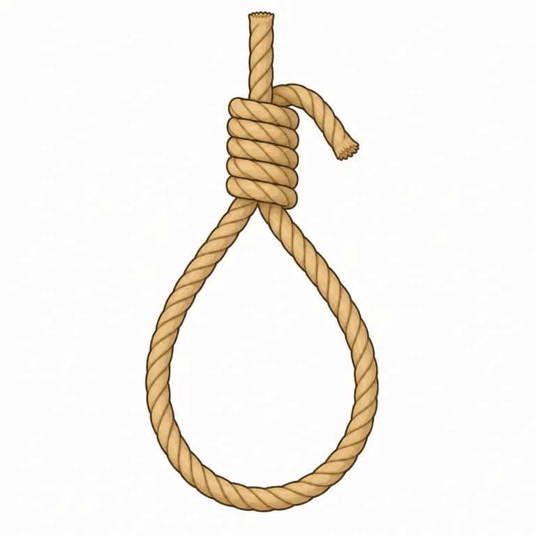 noose（輪縄・名詞）の覚え方イラスト — まず loop（輪）と rope（縄）を思い出し、「引くほど締まる輪縄」が noose