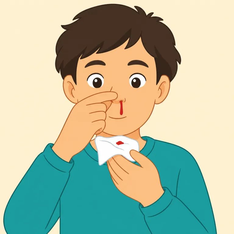 nosebleed（鼻血・名詞）の覚え方イラスト — nose と bleed がそのまま合体した語で、「鼻が血を出す」と頭の中で絵にすると覚えやすいです