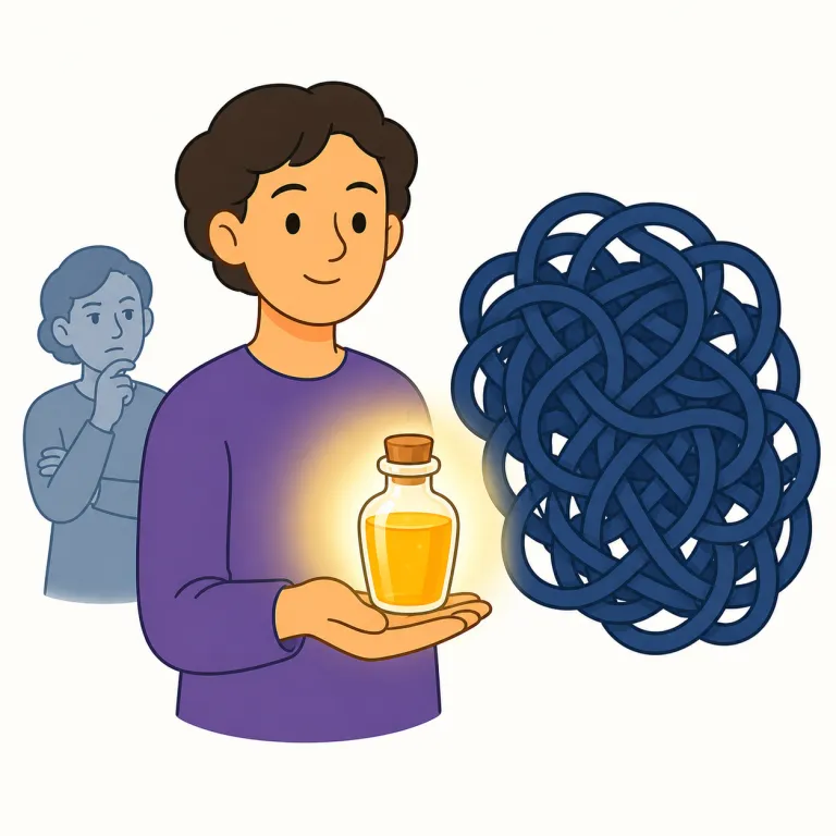 nostrum（インチキ薬・名詞）の覚え方イラスト — nostrum は medicine や remedy の中でも、効能が証明されていないのに万能薬のように売り込まれるものを指す批判的な名詞です