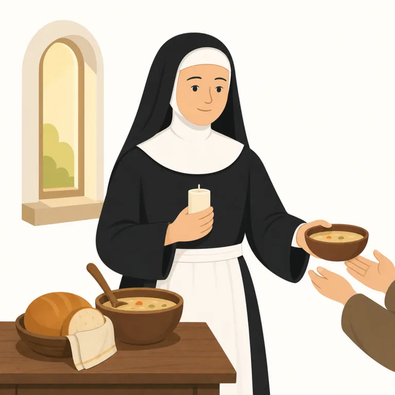 nun（修道女・名詞）の覚え方イラスト — nun はとても短い基本語なので、monk（修道士）とのペアで覚えると定着しやすいです