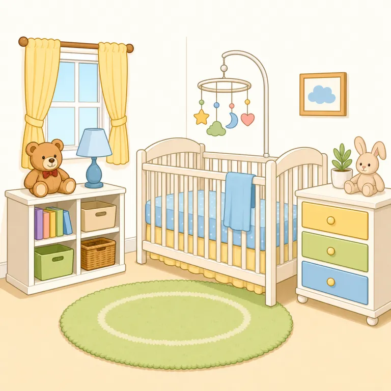 nursery（子ども部屋・名詞）の覚え方イラスト — まず nurse「世話をする」を知っていると覚えやすい語です