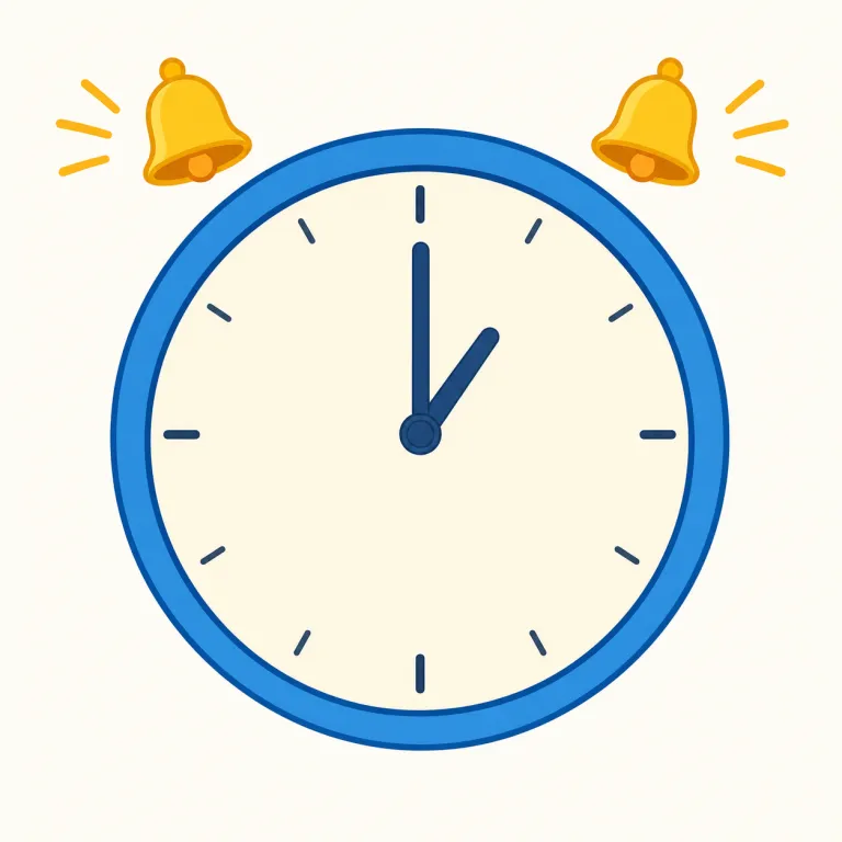 o'clock（〜時ちょうど）の覚え方イラスト — clock が見えたら、「時計の短針が数字をぴたりと指している絵」を思い浮かべると定着しやすい