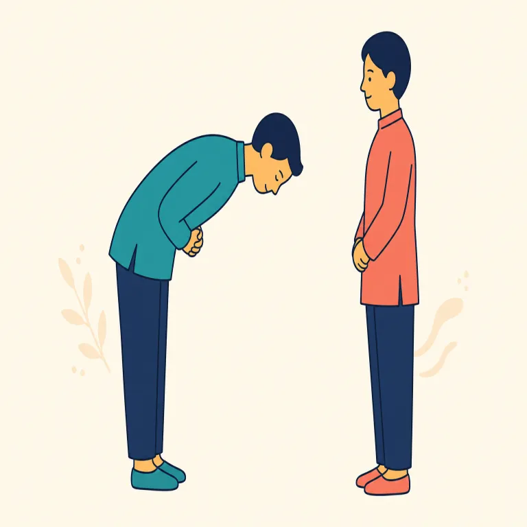 obeisance（おじぎ、敬意や服従を示す礼・名詞）の覚え方イラスト — obey や obedience を知っていると覚えやすく、「従う気持ちが礼の形で現れたもの」とまとめると定着します