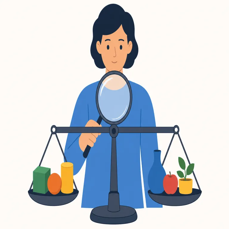 objectively（客観的に・副詞）の覚え方イラスト — objectively は objective「客観的な」に -ly が付いた副詞で、「客観的に」と覚えます