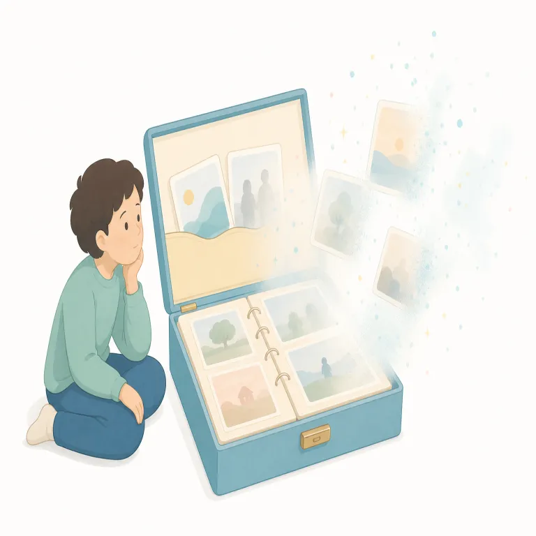 oblivion（忘却・名詞）の覚え方イラスト — oblivion は oblivious（気づいていない）と同じく、「意識や記憶から外れる」感覚を持つ名詞です