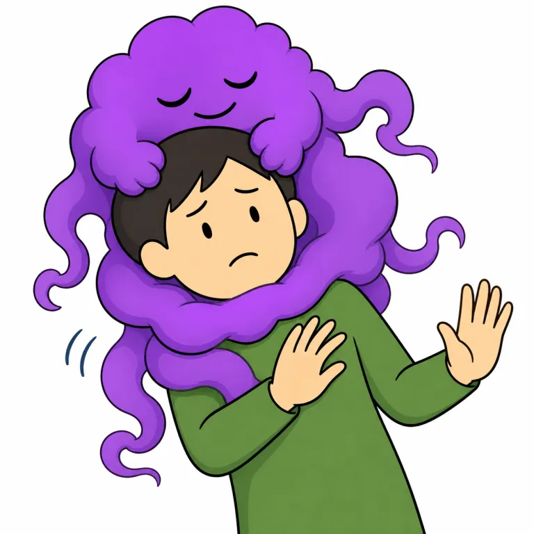 obsess（取りつく・verb）の覚え方イラスト
