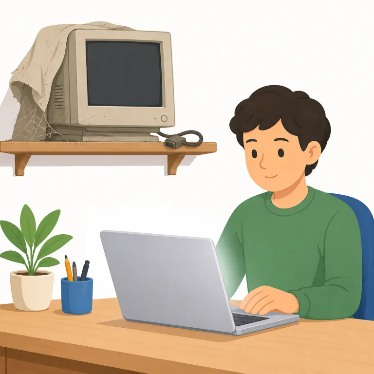 obsolete（時代遅れの・形容詞）の覚え方イラスト — obsolete は「古い」だけでなく、技術・考え方・制度・方法などが今の基準や流れに合わず、役に立たないほど時代遅れになった状態を表します