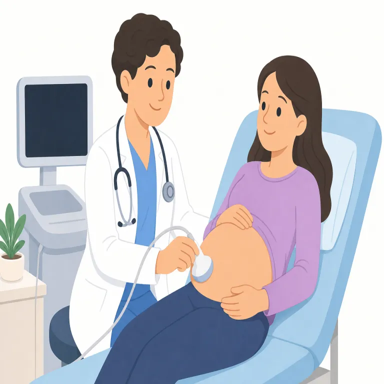obstetrician（産科医・名詞）の覚え方イラスト — doctor の専門名に多い -ician（physician, pediatrician など）を見たら「その分野の専門家」