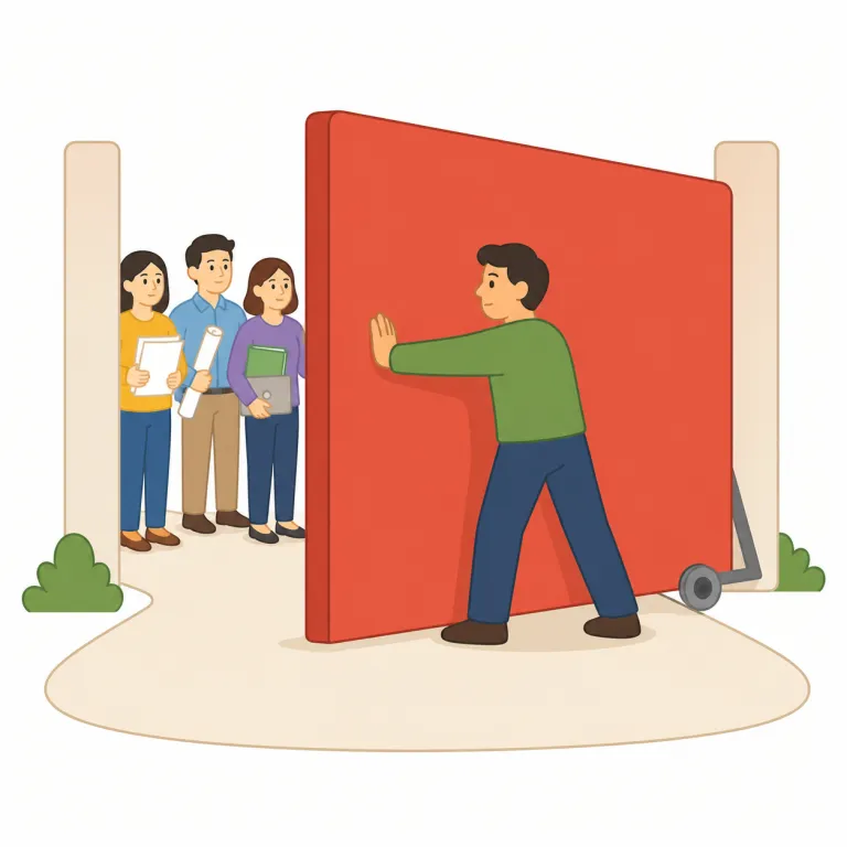 obstructionism（妨害主義・名詞）の覚え方イラスト — obstructionism は obstruct「ふさぐ・妨げる」が土台