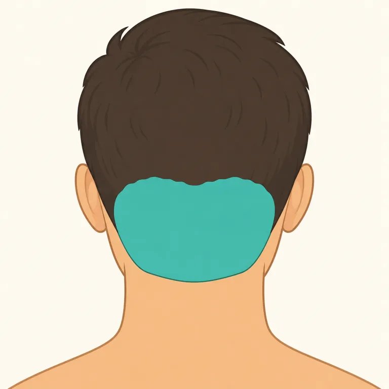 occipital（後頭骨の・形容詞）の覚え方イラスト — occipital は occiput「後頭」に -al「〜に関する」が付いた医学系の形容詞です