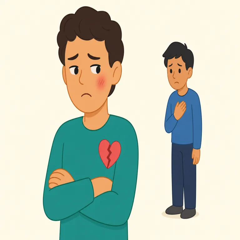 offended（気分を害した・形容詞）の覚え方イラスト — offended はまず動詞 offend「気分を害する」を知っておくと覚えやすいです
