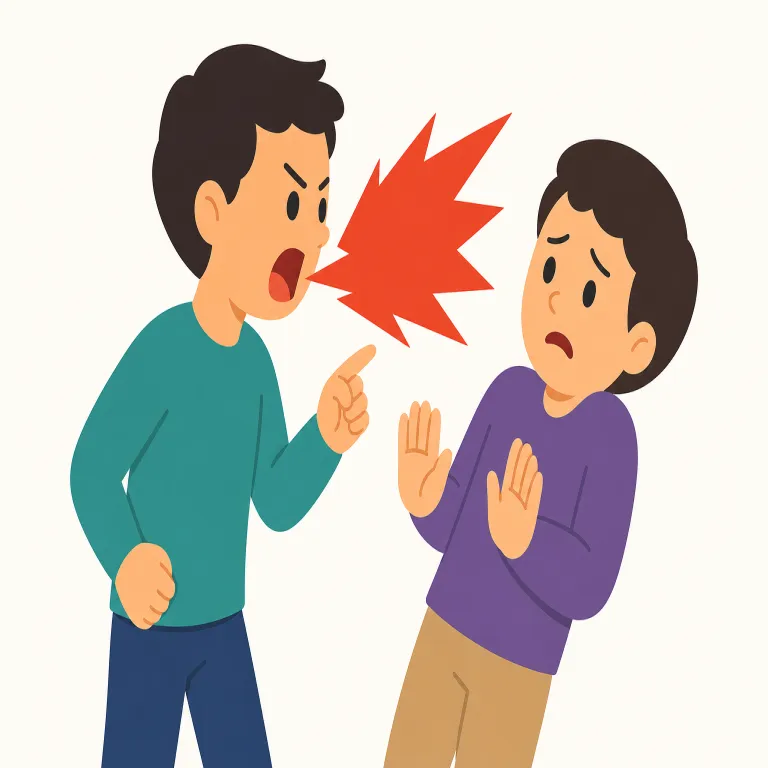 offensive（攻撃的な、不快な・形容詞）の覚え方イラスト — まず offense（攻撃・違反）や offend（気分を害する）とセットで覚えると定着しやすい語