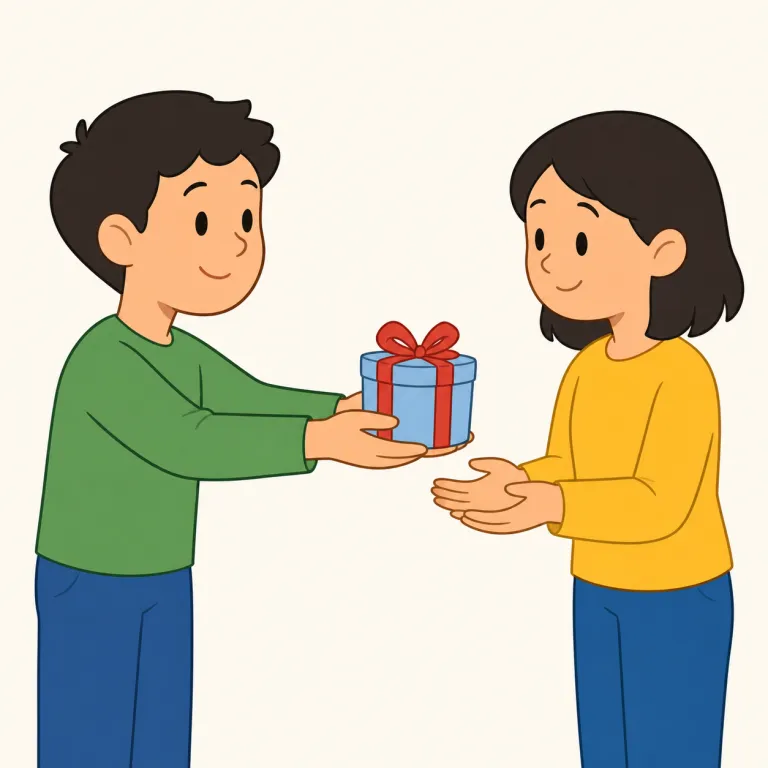offer（申し出る・動詞）の覚え方イラスト — offer は「相手の前に出して、受けるかどうか選んでもらう」感覚で覚えると残りやすいです