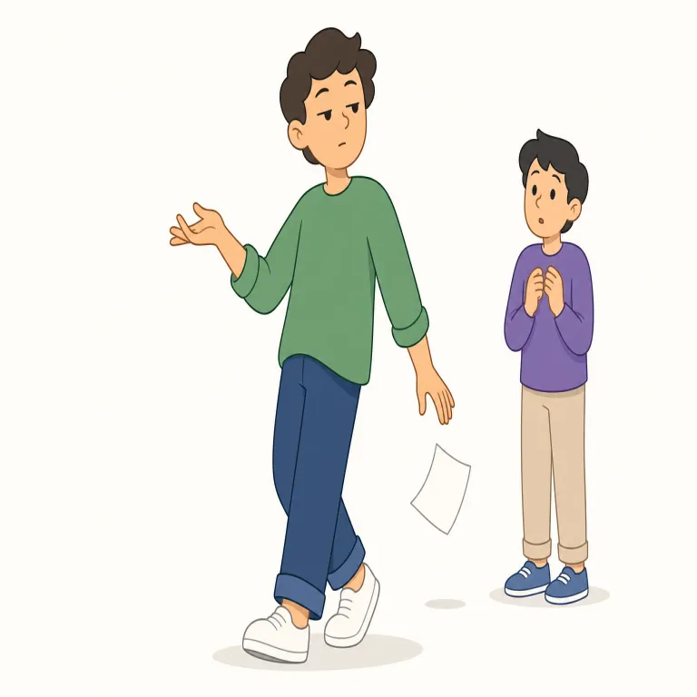 offhand（ぶっきらぼうな、無造作な・形容詞）の覚え方イラスト — offhand remark や offhand manner のように、人へのコメントや接し方を修飾する形で覚えると自然です