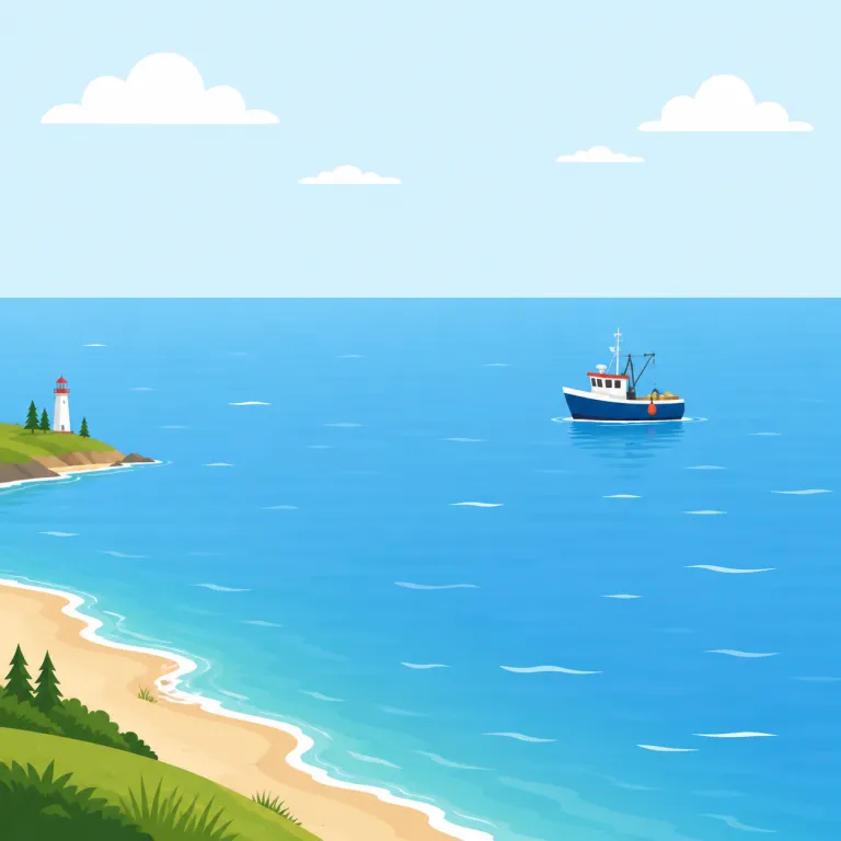 offshore（沖合の・形容詞）の覚え方イラスト — offshore wind farm や offshore oil platform のように、後ろの名詞へ「海岸線の外側にある」というラベルを貼る語として覚える