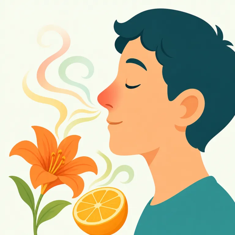 olfactory（嗅覚の・形容詞）の覚え方イラスト — 日常会話なら smell を使えば足りますが、olfactory はそれをぐっと学術・医学寄りにした「嗅覚の」