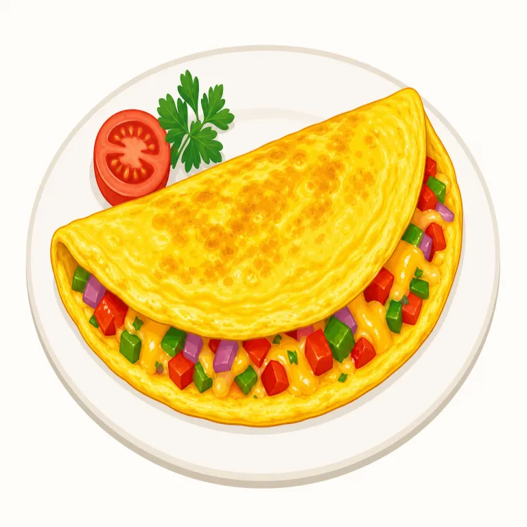 omelet（オムレツ・名詞）の覚え方イラスト