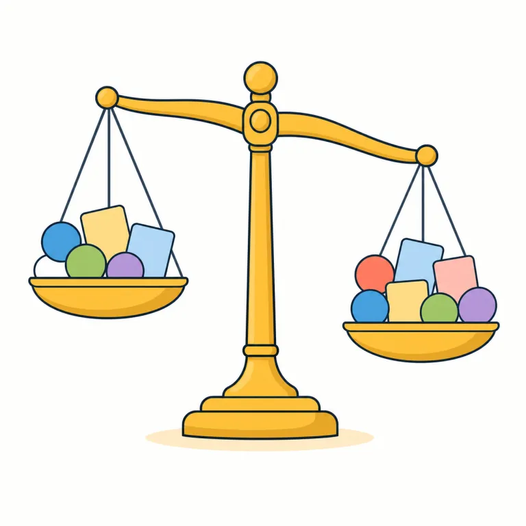 on balance（総合的に見て、結局のところ・イディオム）の覚え方イラスト — balance はまず「つり合い・比較」を表す基本語として押さえると覚えやすいです
