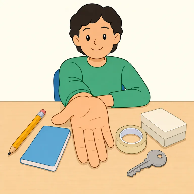 on hand（手元にある・イディオム）の覚え方イラスト — hand を「手」としてそのまま思い浮かべると覚えやすい表現です