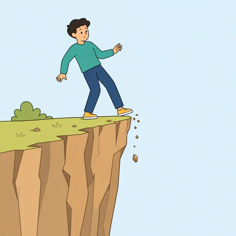 on the brink of（〜の瀬戸際に・イディオム）の覚え方イラスト — brink はまず easy な edge（縁）に近い語として覚えるとよいです
