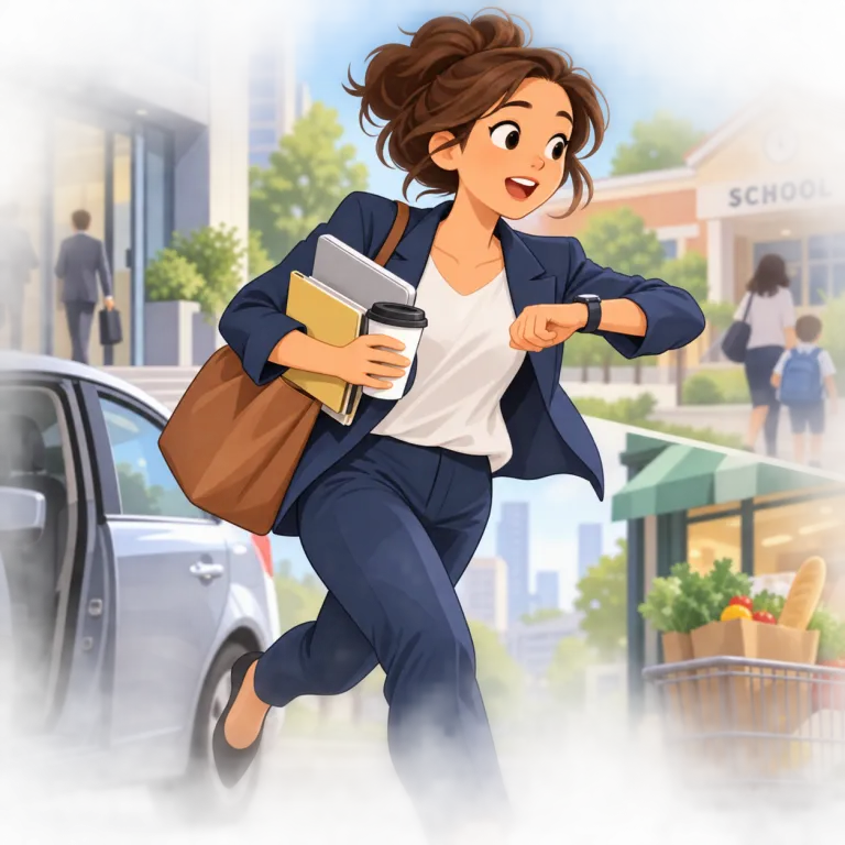 on the run（忙しく動き回って・idiom）の覚え方イラスト