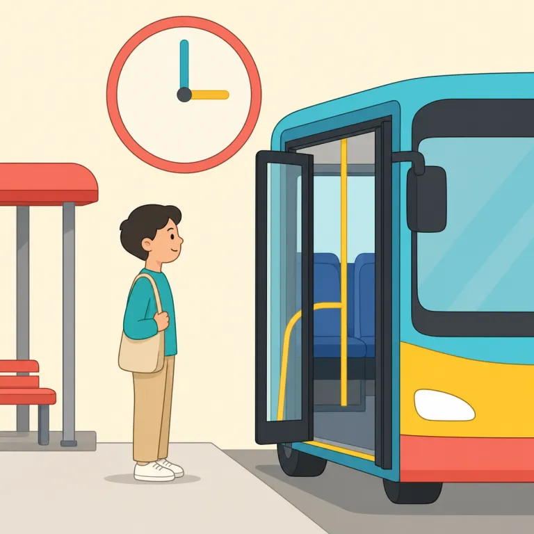 on time（時間通りに・イディオム）の覚え方イラスト — on は「ぴったり接している」感覚なので、on time は予定時刻や期限の点にきちんと乗っているイメージで覚えるとよいです