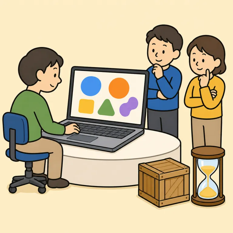 on trial, under trial（試用中・idiom）の覚え方イラスト