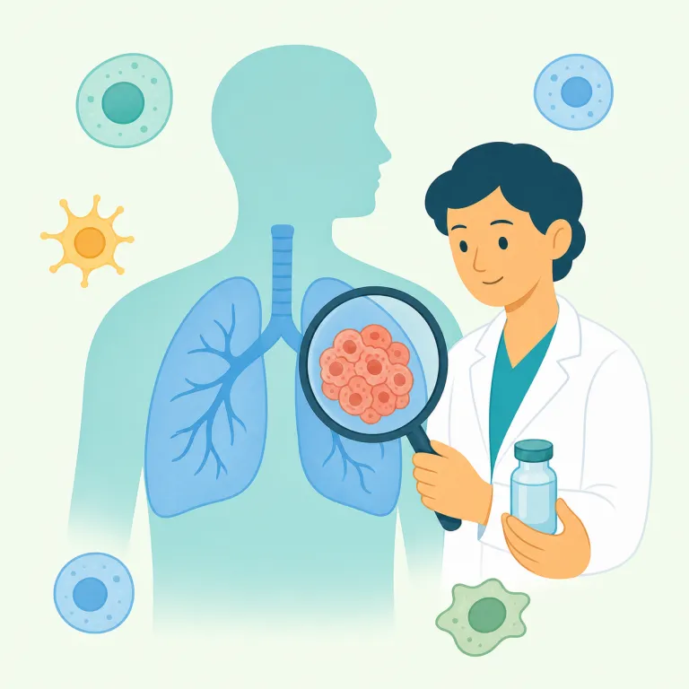 oncology（腫瘍学・名詞）の覚え方イラスト — まず -logy を見て biology / psychology と同じ『学問・分野』だと取る