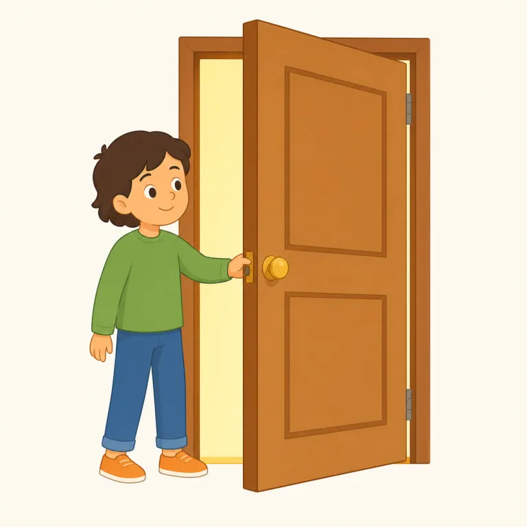 open（開いている・形容詞）の覚え方イラスト — この意味では、視線・人・空気が通れる「すき間がある状態」を思い浮かべるとよい