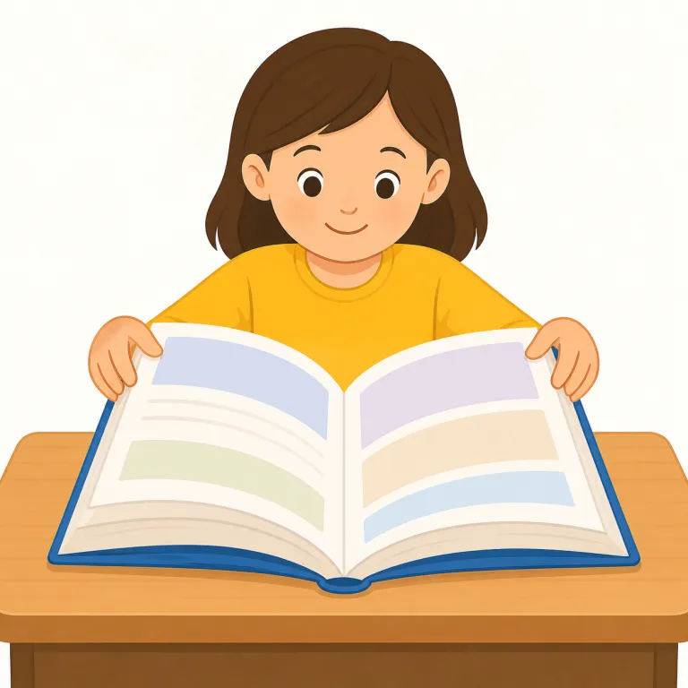 open your textbooks（教科書を開いて）の覚え方イラスト — 「open your ...」は先生が授業を始めるときの定番の指示で、open the door と同じ open を教室場面に移しただけ、と考えると覚えやす…