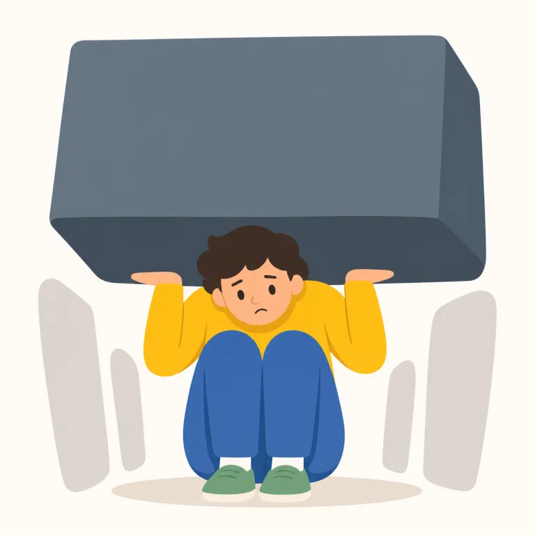 oppressive（抑圧的な・形容詞）の覚え方イラスト — oppressive は press「押す」から、人の自由や権利を上から押さえつけるイメージで覚えます