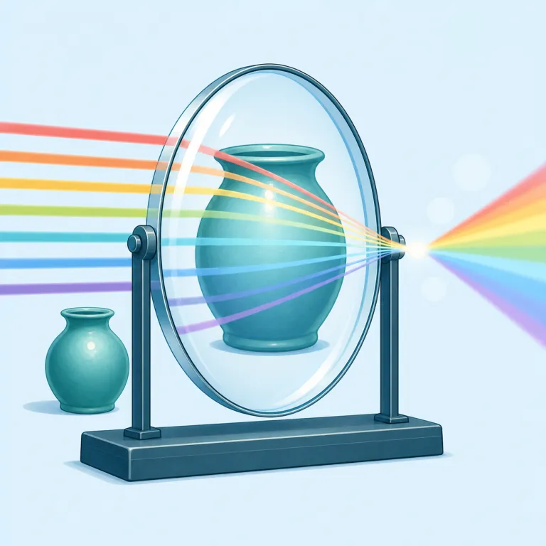 optics（光学、見え方・名詞）の覚え方イラスト — optical（光学の）を知っていれば、optics はその名詞版で「光や見え方を扱うもの」とつながる