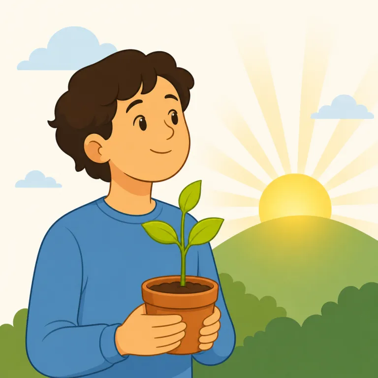 optimism（楽観主義・名詞）の覚え方イラスト — optimism は optimist（楽観的な人）, optimistic（楽観的な）とセットで覚えると定着しやすい語
