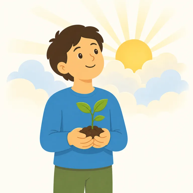 optimistic（楽観的な・形容詞）の覚え方イラスト — optimistic はまず optimist「楽天家」を知っていると覚えやすく、語尾 -ic が付いて「楽天家的な→楽観的な」