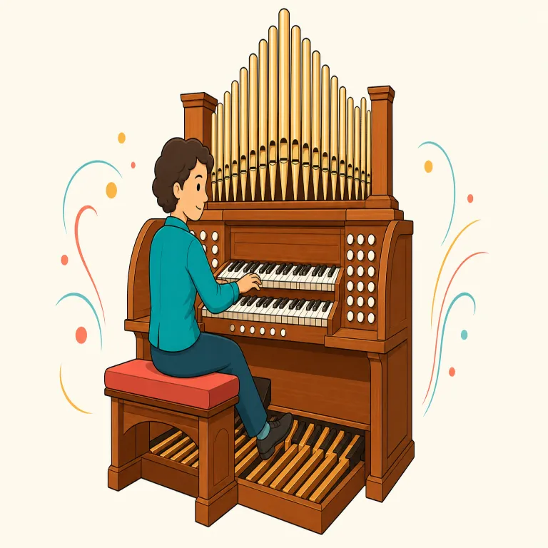 organist（オルガニスト・名詞）の覚え方イラスト — organist は organ + -ist で覚えるのが最短です