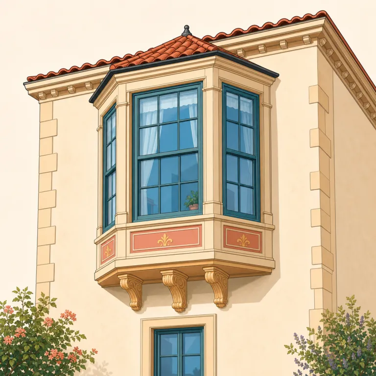oriel（張出し窓・名詞）の覚え方イラスト — 建築語としてはまず "oriel window" でセット記憶するのが近道です