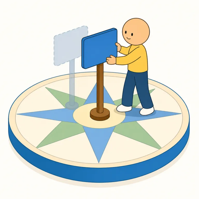 orientate（向きを変える・動詞）の覚え方イラスト — まず名詞 orientation（オリエンテーション）を思い出すと入りやすい語
