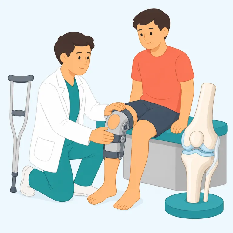 orthopedic（整形外科の・形容詞）の覚え方イラスト — ortho- は「まっすぐ・正しく」の形で、orthodontic（歯列矯正）や orthography（正書法）にも出るので、「ortho が付くと形を整える方向」とまと…