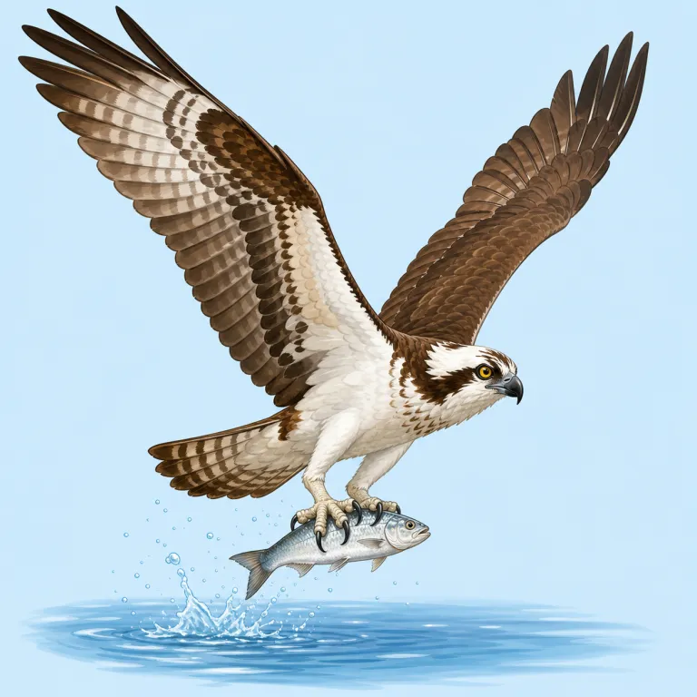 osprey（ミサゴ・名詞）の覚え方イラスト — prey「獲物」を知っていると覚えやすい語で、osprey は“獲物を狙う鳥”という感覚に結びつけると定着しやすいです