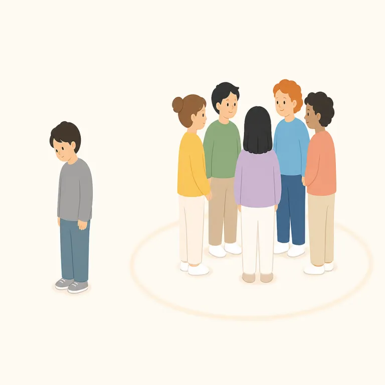 ostracism（社会的排斥・名詞）の覚え方イラスト — まず動詞形 ostracize をセットで覚えると定着しやすいです
