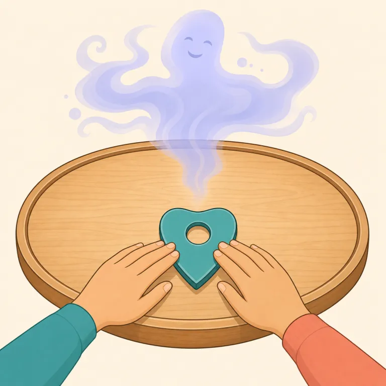 ouija（降霊板、ウィジャボード・名詞）の覚え方イラスト — この語は単独で暗記するより、ほぼ固定句の ouija board で覚えると残りやすい
