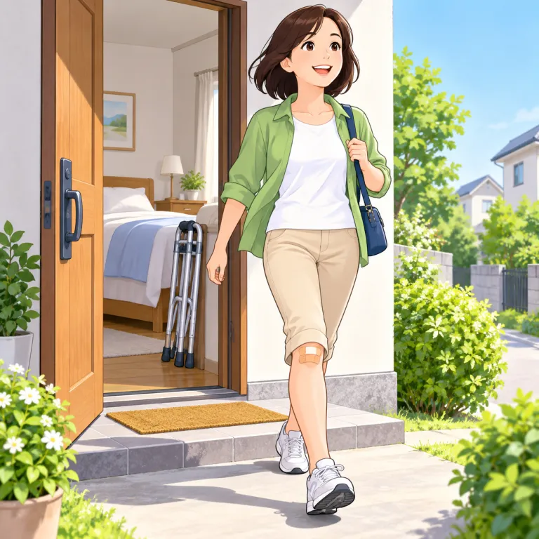 out and about（回復して出歩ける・idiom）の覚え方イラスト
