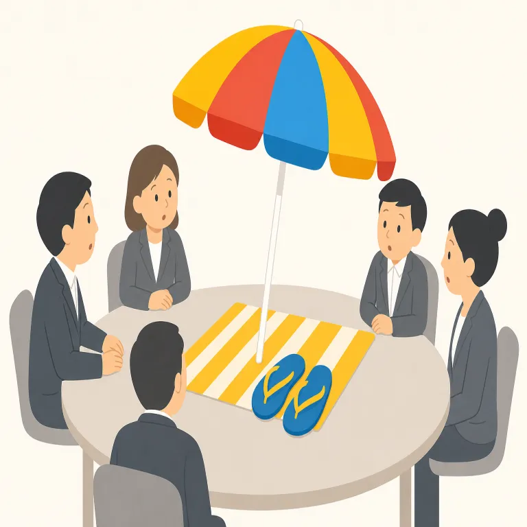 out of place（場違い・イディオム）の覚え方イラスト — この out of place は「所定の場所にない」という物理的な位置ずれではなく、人・服装・発言・物が周囲の雰囲気に合わず浮いて見える意味です