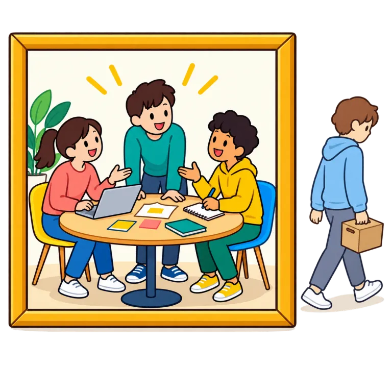 out of the picture（もういない・idiom）の覚え方イラスト