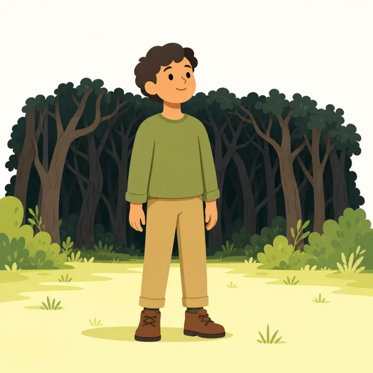 out of the woods（危機や困難を脱して・イディオム）の覚え方イラスト — まず out of は「外へ出て」の感覚で覚える