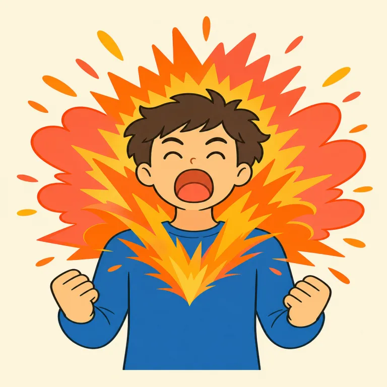 outburst（激発・noun）の覚え方イラスト