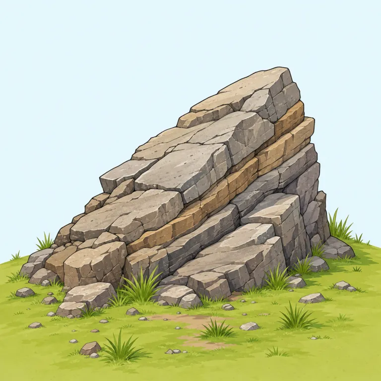 outcropping（露頭・名詞）の覚え方イラスト — outcropping は、地質の文脈で「地層や岩盤が地表に露出している場所」を指す専門寄りの語です